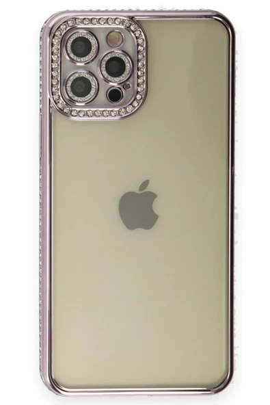 iPhone 12 Pro Kılıf Joke Taşlı Silikon - Mor - Resim 3
