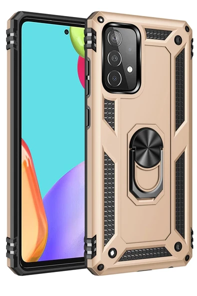 Samsung Galaxy A52 Kılıf Sofya Yüzüklü Silikon Kapak - Gold ürün görseli