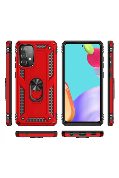 Samsung Galaxy A52 Kılıf Sofya Yüzüklü Silikon Kapak - Kırmızı - Resim 2