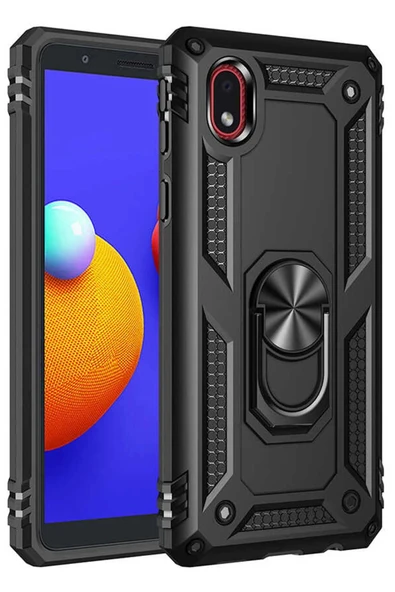 Samsung Galaxy A01 Core Kılıf Sofya Yüzüklü Silikon Kapak - Siyah ürün görseli