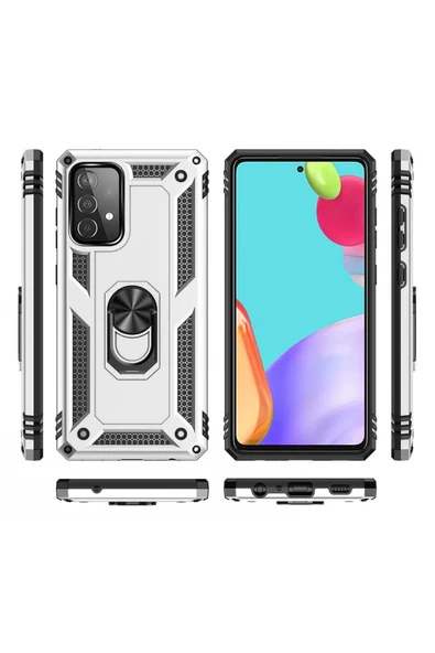 Samsung Galaxy A52 Kılıf Sofya Yüzüklü Silikon Kapak - Gümüş - Resim 3