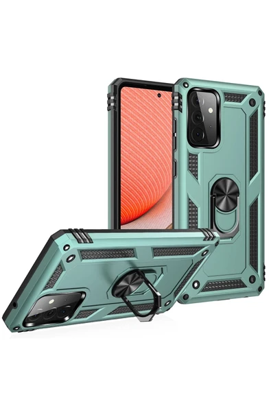 Samsung Galaxy A72 Kılıf Sofya Yüzüklü Silikon Kapak - Yeşil - Resim 2