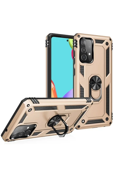 Samsung Galaxy A52 Kılıf Sofya Yüzüklü Silikon Kapak - Gold - Resim 2