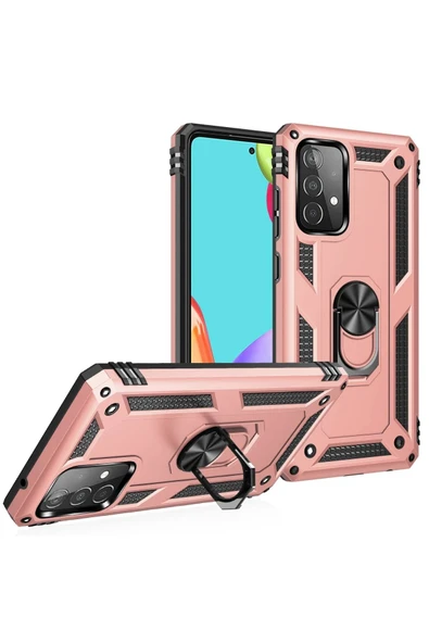 Samsung Galaxy A32 Kılıf Sofya Yüzüklü Silikon Kapak - Rose - Resim 3