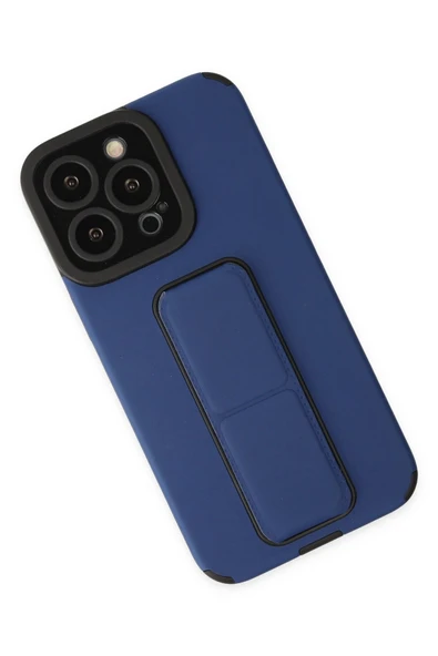 iPhone 13 Pro Kılıf Mega Standlı Silikon - Mavi - Resim 2