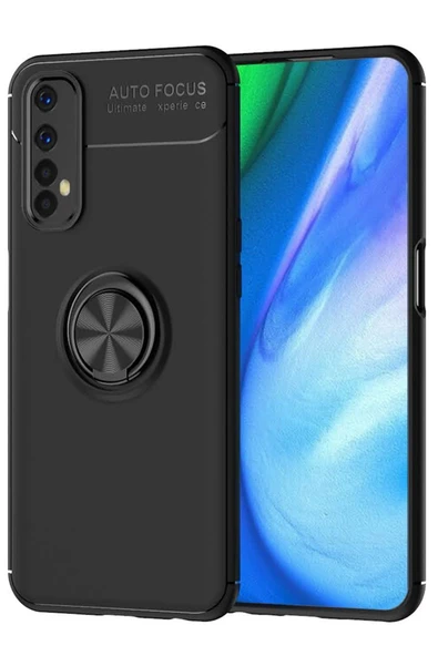 Realme 7 Kılıf Range Yüzüklü Silikon - Siyah ürün görseli