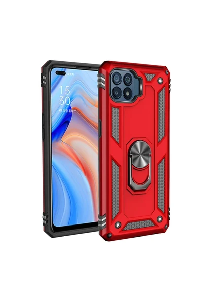 Oppo Reno 4 Lite Kılıf Sofya Yüzüklü Silikon Kapak - Kırmızı ürün görseli