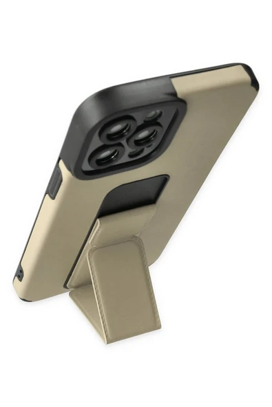 iPhone 12 Pro Max Kılıf Mega Standlı Silikon - Gold - Resim 3