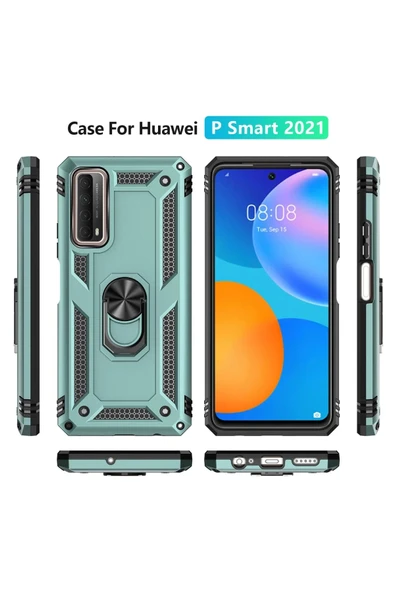 Huawei P Smart 2021 Kılıf Sofya Yüzüklü Silikon Kapak - Yeşil - Resim 2