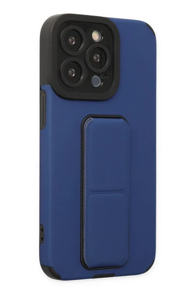 iPhone 13 Pro Kılıf Mega Standlı Silikon - Mavi - Resim 5