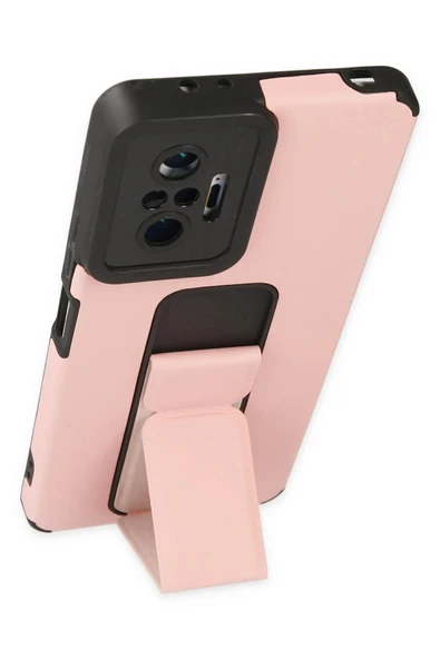 Xiaomi Redmi Note 10 Pro Kılıf Mega Standlı Silikon - Pudra - Resim 3