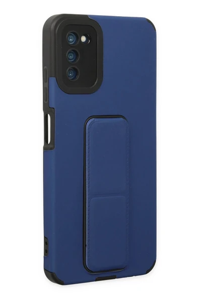 Samsung Galaxy A03S Kılıf Mega Standlı Silikon - Mavi - Resim 2