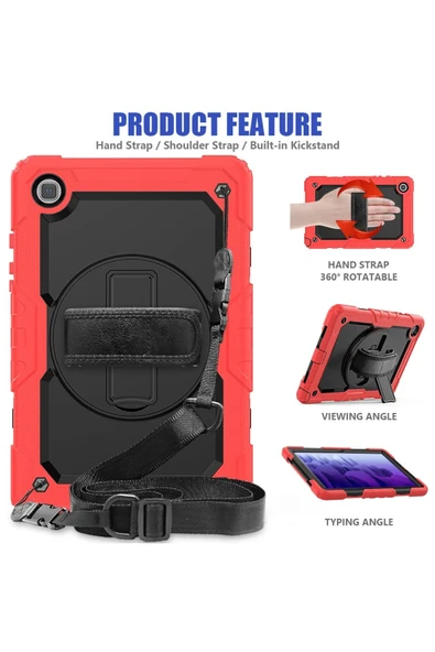 Samsung Galaxy Tab A7 10.4 Kılıf Pars Tablet Kapak - Kırmızı - Resim 4