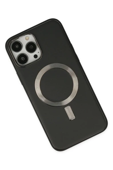 iPhone 13 Pro Max Kılıf Coco Deri Magneticsafe Silikon - Siyah - Resim 3