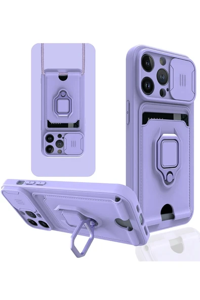 iPhone 14 Pro Max Kılıf Zuma Kartvizitli Yüzüklü Silikon - Lila ürün görseli