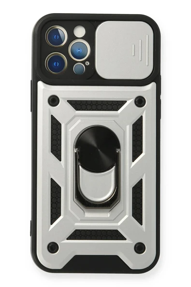 iPhone 12 Pro Kılıf Pars Lens Yüzüklü Silikon - Gümüş ürün görseli