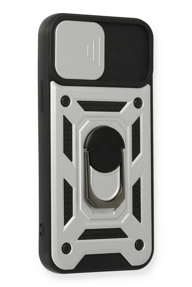 iPhone 12 Pro Kılıf Pars Lens Yüzüklü Silikon - Gümüş - Resim 2