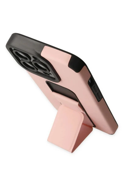 iPhone 14 Pro Kılıf Mega Standlı Silikon - Pudra - Resim 4