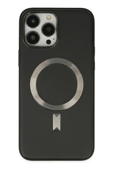 iPhone 13 Pro Max Kılıf Coco Deri Magneticsafe Silikon - Siyah ürün görseli
