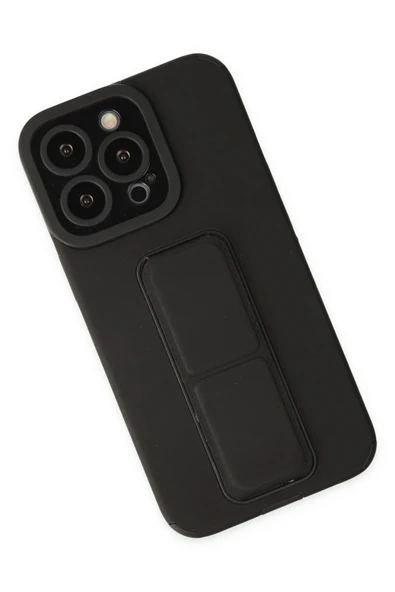iPhone 14 Pro Kılıf Mega Standlı Silikon - Siyah - Resim 2