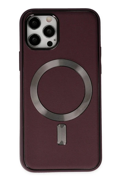iPhone 12 Pro Max Kılıf Coco Deri Magneticsafe Silikon - Bordo ürün görseli