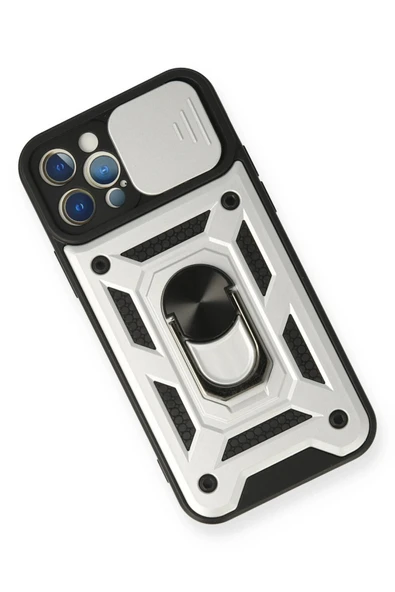 iPhone 12 Pro Kılıf Pars Lens Yüzüklü Silikon - Gümüş - Resim 3