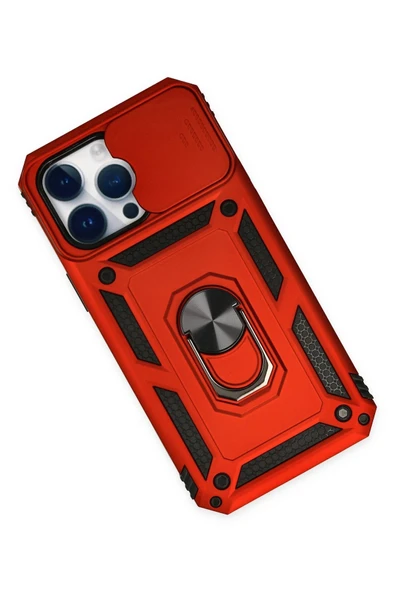 iPhone 14 Pro Max Kılıf Pars Lens Yüzüklü Silikon - Kırmızı - Resim 2