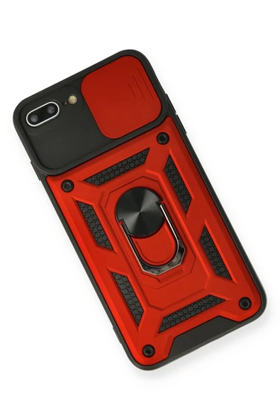 iPhone 7 Plus Kılıf Pars Lens Yüzüklü Silikon - Kırmızı - Resim 3