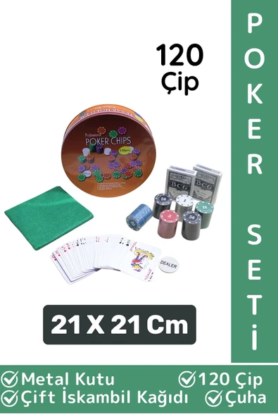 Luxery Blackjack Texas Holdem Casino 120 Poker Çipi Çift İskambil Kağıdı Metal Kutu Poker Oyunu Seti ürün görseli