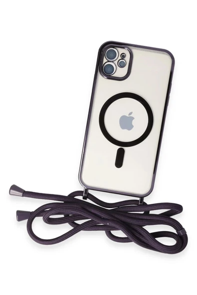 iPhone 11 Kılıf Divo Lazer Askılı Magsafe Kapak - Derin Mor - Resim 2