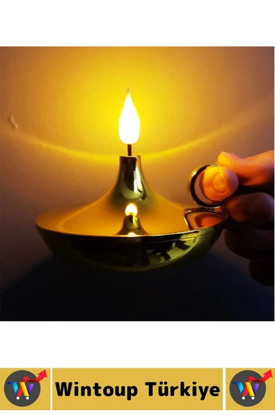 Premium Konsept Hediyelik Dekoratif Nostaljik LED Işık Alev Görünümlü Çok Şık Pilli GOLD Mum Lamba - Resim 2