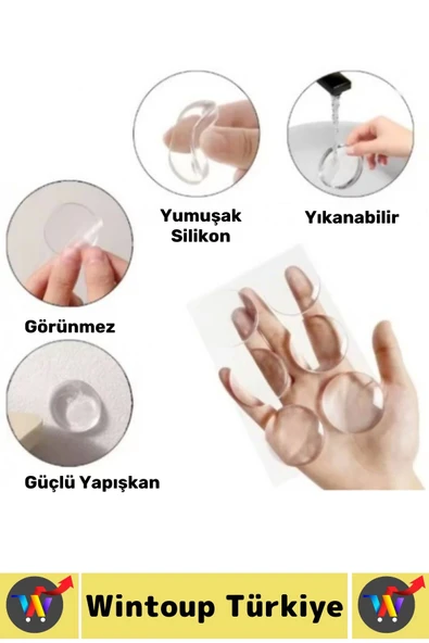 Şık Tasarım Mobilya Kapı Kolu Darbesi Kapı Durdurucu Gürültü Darbe Emici Şeffaf Silikon Ped 12 Adet - 4