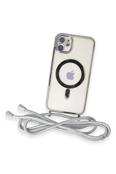 iPhone 11 Kılıf Divo Lazer Askılı Magsafe Kapak - Gümüş - Resim 3