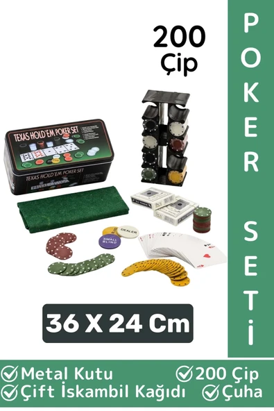 Luxery Blackjack Texas Holdem Casino 200 Poker Çipi Çift İskambil Kağıdı Metal Kutu Poker Oyunu Seti ürün görseli