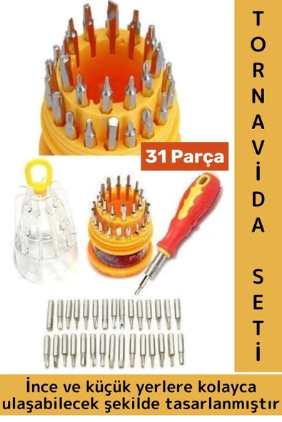 Kompakt Çok Amaçlı Cep Telefonu Laptop Kaymaz Kauçuk Saplı Pratik Yumurta Tornavida Seti 31 Parça
