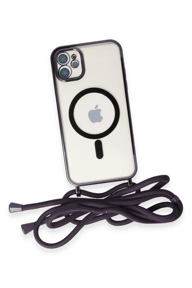 iPhone 11 Kılıf Divo Lazer Askılı Magsafe Kapak - Derin Mor - Resim 5