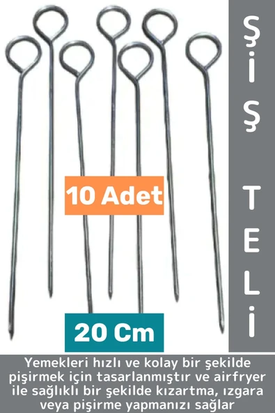 Premium Uzun Ömürlü Isıya Dayanıklı Sebze Et Tavuk Balık Izgara Airfryer Şiş Teli 20 Cm X 10 Adet ürün görseli