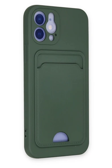 iPhone 12 Kılıf Kelvin Kartvizitli Silikon - Koyu Yeşil - Resim 2