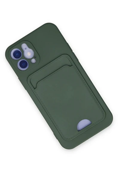 iPhone 12 Kılıf Kelvin Kartvizitli Silikon - Koyu Yeşil - Resim 3