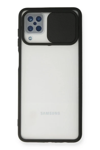 Samsung Galaxy A12 Kılıf Palm Buzlu Kamera Sürgülü Silikon - Siyah ürün görseli