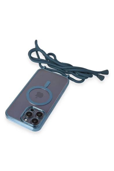 iPhone 12 Pro Max Kılıf Divo Lazer Askılı Magsafe Kapak - Sierra Blue - Resim 2