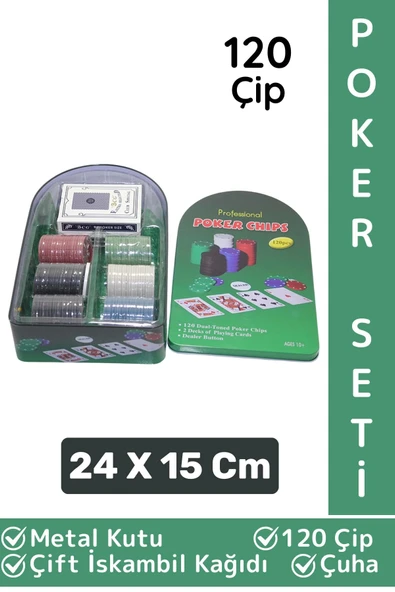 Premium Blackjack Texas Holdem Casino 120 Poker Çip Çift İskambil Kağıdı Metal Kutu Poker Oyunu Seti ürün görseli