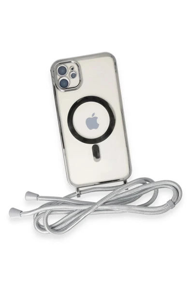 iPhone 11 Kılıf Divo Lazer Askılı Magsafe Kapak - Gümüş - Resim 4