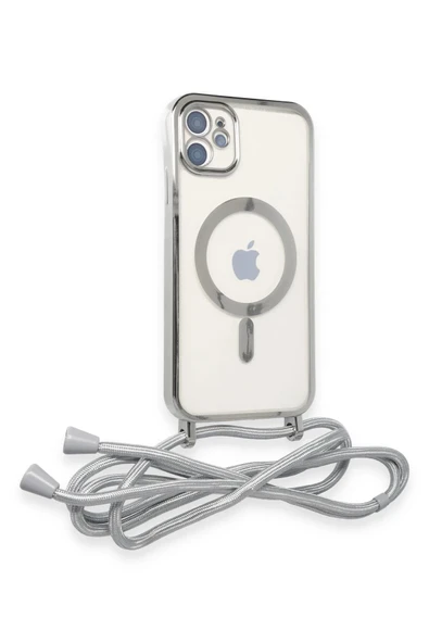 iPhone 11 Kılıf Divo Lazer Askılı Magsafe Kapak - Gümüş - Resim 2