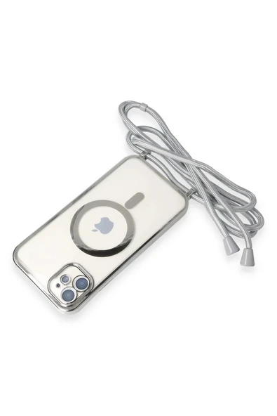 iPhone 11 Kılıf Divo Lazer Askılı Magsafe Kapak - Gümüş - Resim 5