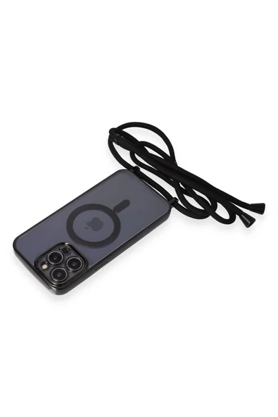 iPhone 14 Pro Kılıf Divo Lazer Askılı Magsafe Kapak - Siyah - Resim 2