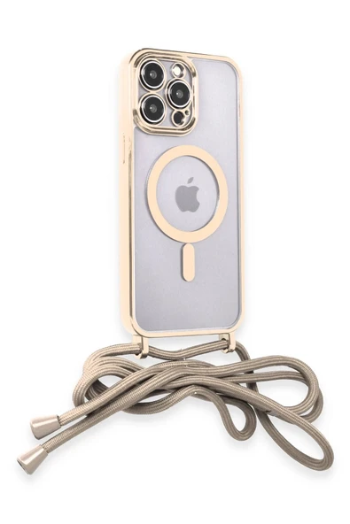 iPhone 13 Pro Kılıf Divo Lazer Askılı Magsafe Kapak - Gold - Resim 2