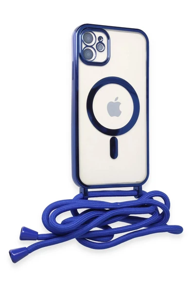 iPhone 11 Kılıf Divo Lazer Askılı Magsafe Kapak - Mavi - Resim 3