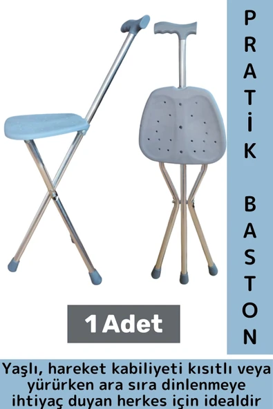 Dayanıklı Kompakt Yaşlı Yürüme Zorluğu Çekenler İçin Seyahat Toplu Taşıma Yürüyüş Oturaklı Baston ürün görseli