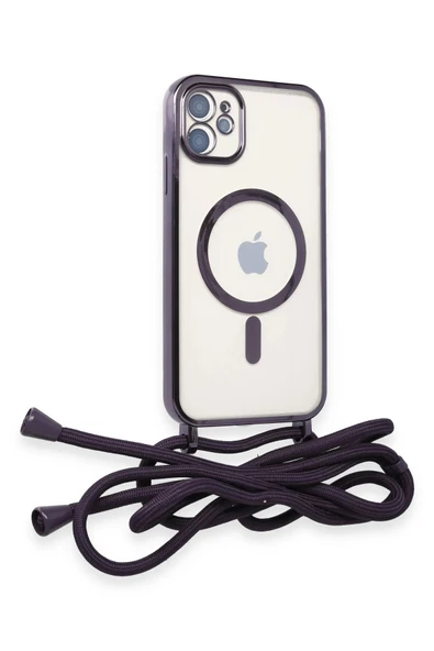 iPhone 12 Kılıf Divo Lazer Askılı Magsafe Kapak - Derin Mor - Resim 3